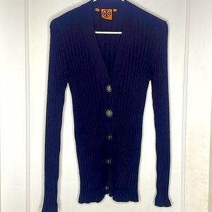 Navy Tory Burch 5 button cardigan